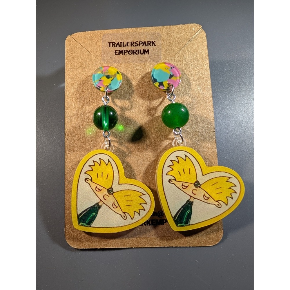 Trailerspark Emporium Hey Arnold Heart Drop Earrings Nickel Free 90s Nickelodeon